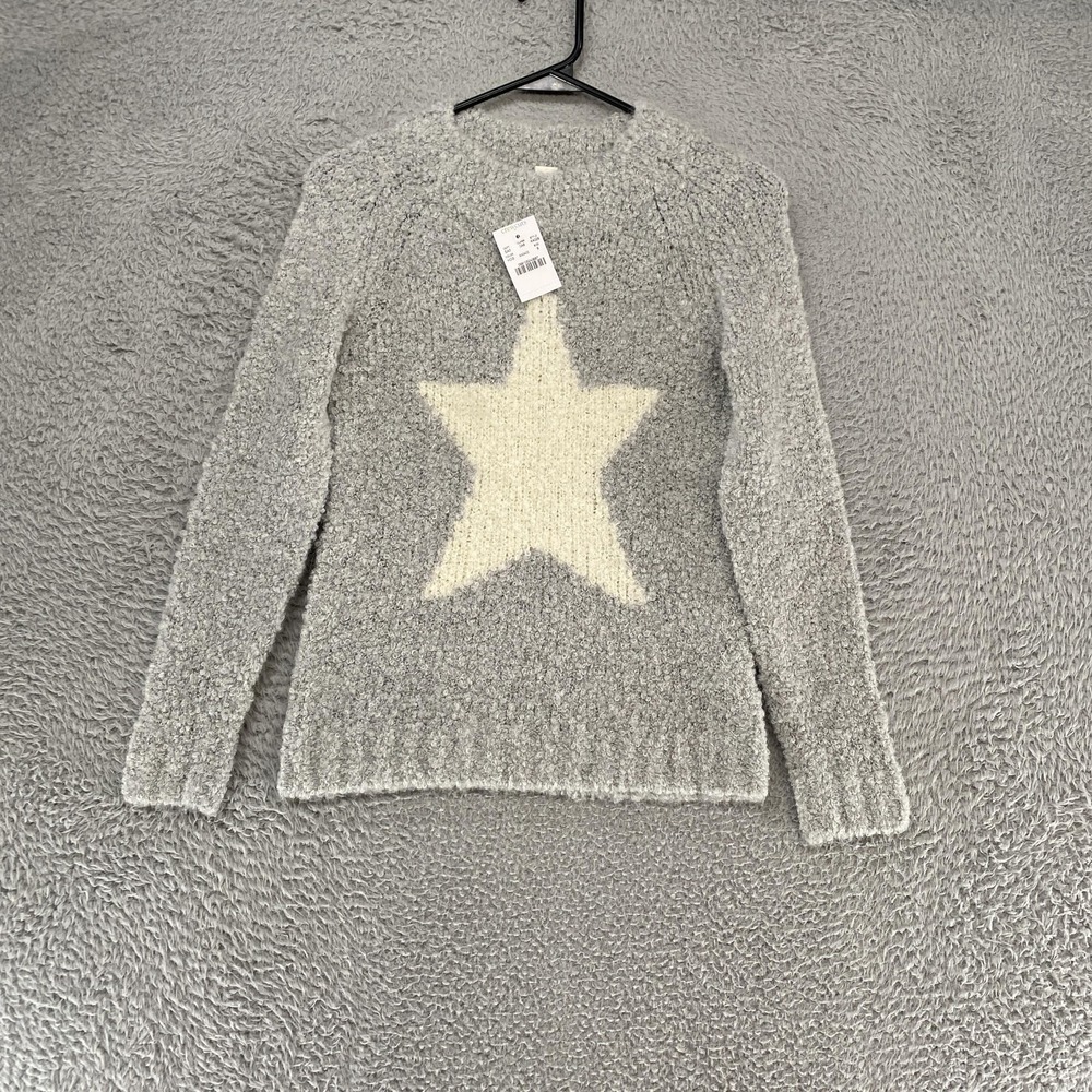 Crewcuts Sweater Girls 8 Gray Boucle Star Intarsia Pullover J. Crew Cozy Knit